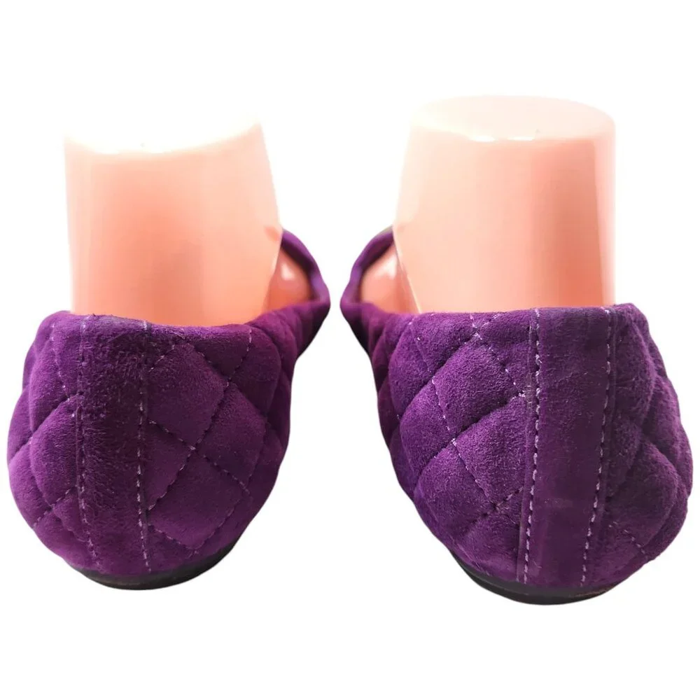 Tory Burch Quilted Purple Suede Flats with Gold Cap Toe